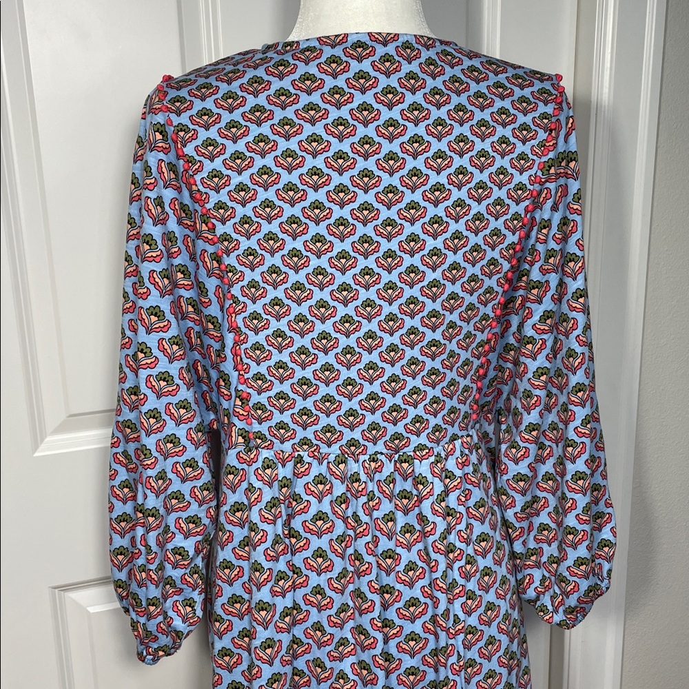 Boden Anita Jersey Midi Dress Size 10 Dusty Blue Oriental Meadow V Neck - Picture 9 of 16